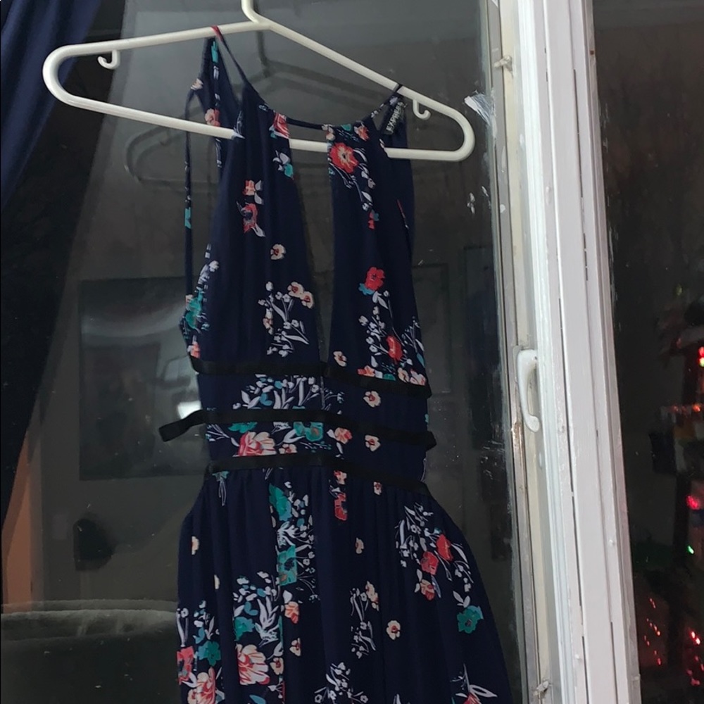 Long flowing blue dress